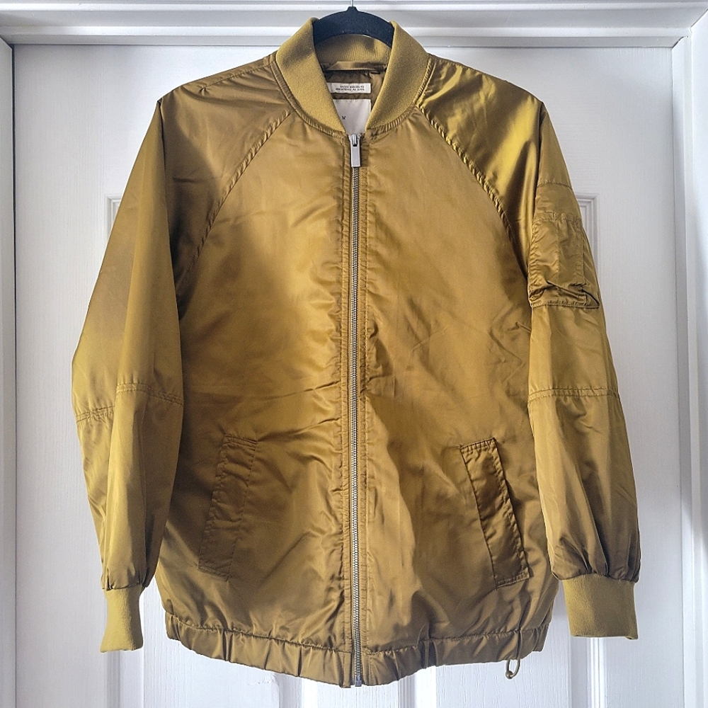 A New Day Bomber Jacket Atrium Green Silky Satin XS Coat Lightweight Trendy
